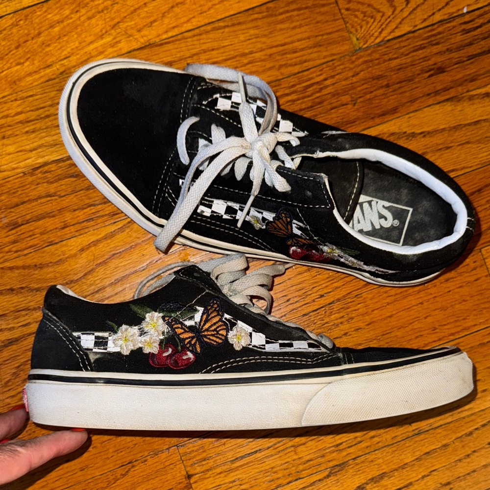 Vans Black Sneakers with Floral and Butterfly Design